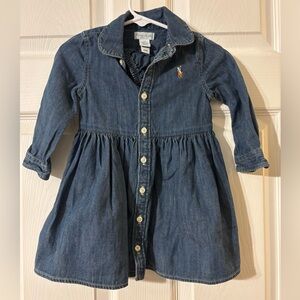 Ralph Lauren Baby Girls Denim Shirt Dress | Pony Logo | Size 12M 100% Cotton